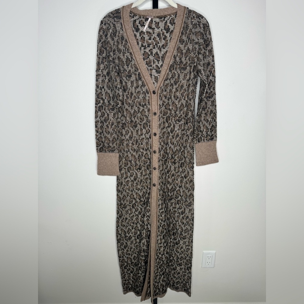 Free People Animal Print Long Cardigan - Size Medium - Picture 7 of 7